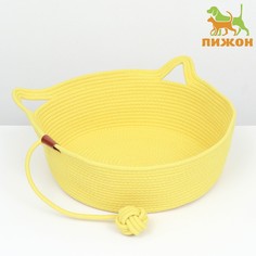 Экологичный лежак для животных (хлопок+рогоз), 45 х 37 х 16 см, вес до 25 кг, желтая Пижон