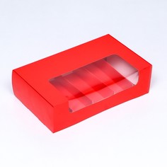 Коробка складная с окном под 5 эклеров красная, 25×15×6.6 см Upak Land