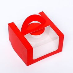 Коробка под бенто-торт с окном, алый, 14×14×8 см Upak Land