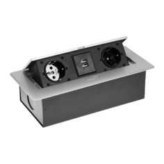 Розетка выдвижная luazon lighting, 16 а, двухместная, в стол, 2xusb, 2.1 a, серебристая