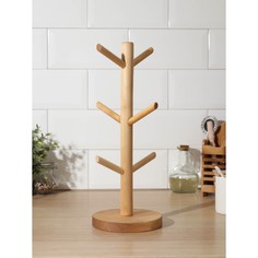Подставка деревянная для кружек adelica, основа d=13×1,8 см, высота 34 см, вешалка 6,5 см, береза