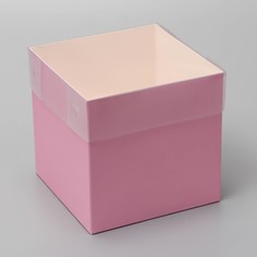 Коробка для цветов с pvc крышкой, 12×12×12 см, розовая Upak Land