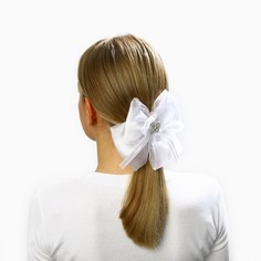 Бант для волос на резинке школьный, белый, 15х14 см, принцессы Disney