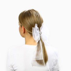 Бант для волос на резинке школьный, белый, 6х25 см, принцессы Disney