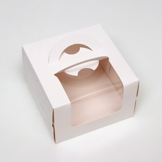 Коробка под бенто-торт с окном, белая, 15.5×15.5×10 см Upak Land