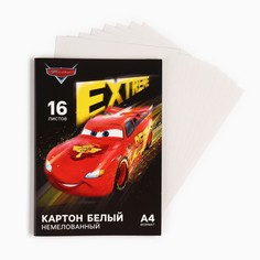 Картон белый, а4, 16 листов, немелованный, односторонний, в папке, 220, г/м², тачки Disney
