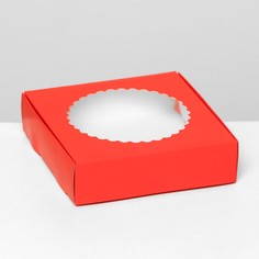 Подарочная коробка сборная с окном, 11.5×11.5×3 см, алый Upak Land