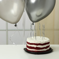 Свечи для торта, 6 шт. серпантин + воздушные шары, 5 шт, серебро Страна Карнавалия