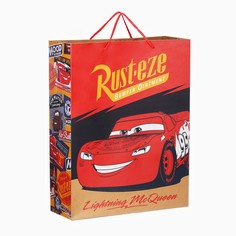 Пакет подарочный крафт, 40х31х11.5 см, тачки Disney