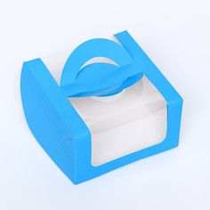 Коробка под бенто-торт с окном, голубой, 14×14×8 см Upak Land