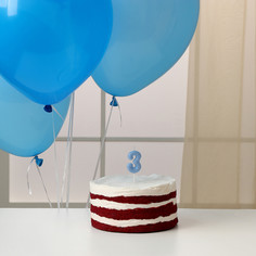 Свеча для торта, цифра 3 + воздушные шары, 5 шт, голубой Страна Карнавалия