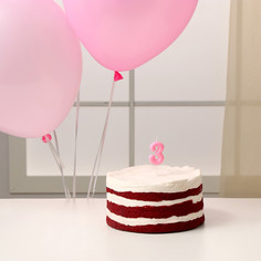 Свеча для торта, цифра 3 + воздушные шары, 5 шт, розовый Страна Карнавалия