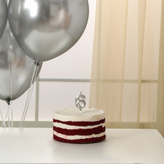 Свеча для торта, цифра 6 + воздушные шары, 5 шт, серебро Страна Карнавалия