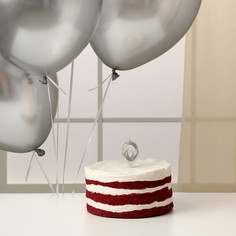 Свеча для торта, цифра 0 + воздушные шары, 5 шт, серебро Страна Карнавалия