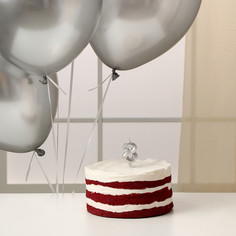 Свеча для торта, цифра 8 + воздушные шары, 5 шт, серебро Страна Карнавалия