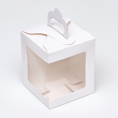 Коробка для пирожного с оконом, белая, 12,5 x 12,5 x 15 см Upak Land