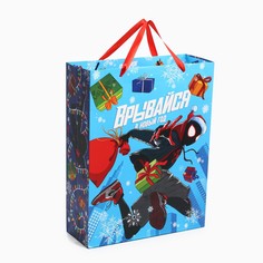 Пакет подарочный новогодний, 31 х 40 х 11.5 см, упаковка, человек-паук Marvel