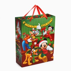Пакет подарочный новогодний, 31 х 40 х 11.5 см, упаковка, микки маус Disney