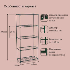 Парник-стеллаж, 4 полки, 105 × 24 × 46 см, металлический каркас d = 12 мм, чехол пленка 80 мкм, greengo