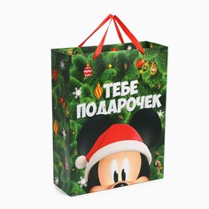 Пакет подарочный новогодний, 31 х 40 х 11.5 см, упаковка, микки маус Disney