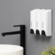 Диспенсер для мыла savanna, механический, 3 отсека по 350 мл: шампунь, кондиционер, гель, белый