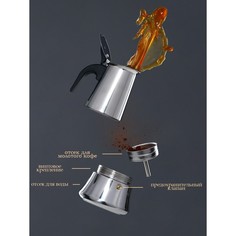 Кофеварка гейзерная magistro classic, на 2 чашки, 100 мл, индукция, нержавеющая сталь