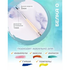 Кисть для рисования, белка круглая № 0 (диаметр обоймы 1 мм; длина волоса 5 мм), деревянная ручка, calligrata