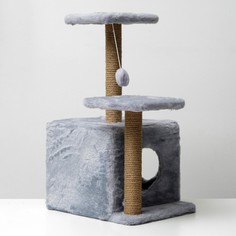 Домик для кошек с когтеточкой, квадратный, 3х-этажный, 45 × 47 × 75 см, серая Пижон