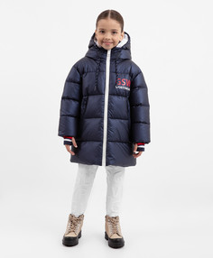 Полупальто демисезонное стёганое на искусственном пуху тёмно-синее для девочки Gulliver (104)