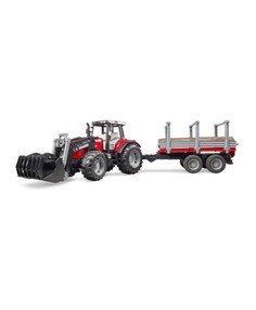 Трактор Massey Ferguson c манипулятором и прицепом Bruder