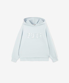 Худи для девочки силуэта умеренный оверсайз с декором из прозрачных пайеток голубое Gulliver