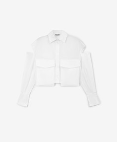 Блузка с длинным рукавом детская белая укороченная с разрезами на плечах Gulliver