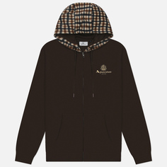 Мужская толстовка Aquascutum Active Club Check Full Zip Merino Hoodie, цвет коричневый, размер S