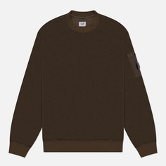 Мужская толстовка C.P. Company Reverse Brushed & Emerized Diagonal Fleece Mixed Crew Neck, цвет оливковый, размер M