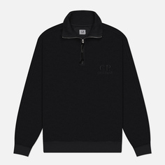 Мужская толстовка C.P. Company Reverse Brushed & Emerized Diagonal Fleece Mixed Half Zipped, цвет чёрный, размер M