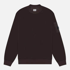 Мужская толстовка C.P. Company Reverse Brushed & Emerized Diagonal Fleece Mixed Crew Neck, цвет коричневый, размер XL