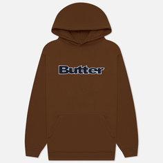 Мужская толстовка Butter Goods Logo Denim Applique Pullover Hoodie, цвет коричневый, размер S