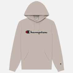 Мужская толстовка Champion Big Logo Fleece Hoodie, цвет бежевый, размер M