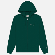 Мужская толстовка Champion Small Logo Fleece Full-Zip Hoodie, цвет зелёный, размер L