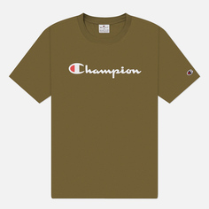 Мужская футболка Champion Big Logo Crew Neck, цвет зелёный, размер XXL