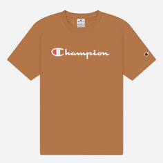 Мужская футболка Champion Big Logo Crew Neck, цвет коричневый, размер L