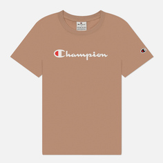 Женская футболка Champion Big Logo Crew Neck, цвет бежевый, размер S
