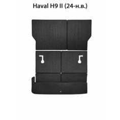Коврики-трансформеры ЭВА в багажник с накладками на задние сидения для Haval H9 II (24-н. в.). ЕВА соты от SUPERVIP. Черный цвет.