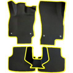 ЕВА коврики для Skoda Octavia A7 (2013-2020) 3 пок. / Шкода Октавия А7 / Черные соты / Желтый кант / Комплект 5 шт. Evaformat