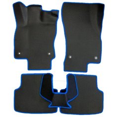 ЕВА коврики для Skoda Octavia A7 (2013-2020) 3 пок. / Шкода Октавия А7 / Черные соты / Синий кант / Комплект 5 шт. Evaformat