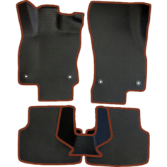 ЕВА коврики для Skoda Octavia A7 (2013-2020) 3 пок. / Шкода Октавия А7 / Черные соты / Коричневый кант / Комплект 5 шт. Evaformat