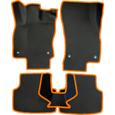 ЕВА коврики для Skoda Octavia A7 (2013-2020) 3 пок. / Шкода Октавия А7 / Черные соты / Оранжевый кант / Комплект 5 шт. Evaformat