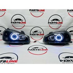 Фары передние Калина 1 bi-xenon круглая ДХО черная маска в стиле Black Edition Parts Line