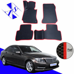 Автомобильные коврики ЕВА/ЭВА/EVA для Mercedes-Benz C-Class W204 / Мерседес-бенц Ц-класс В204 2006- 2015 черный красный Avtoso
