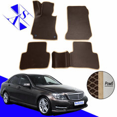 Автомобильные коврики ЕВА/ЭВА/EVA для Mercedes-Benz C-Class W204 / Мерседес-бенц Ц-класс В204 2006- 2015 коричневый бежевый Avtoso